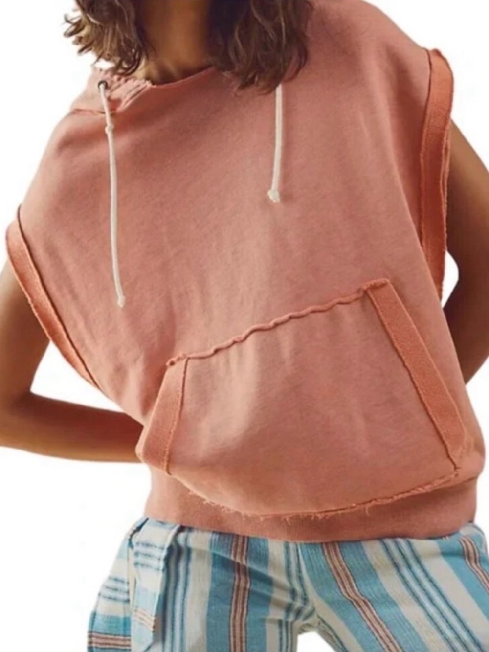 Free People We The Free Donny Sleeveless Cotton Hoodie In Rose Blush Small
